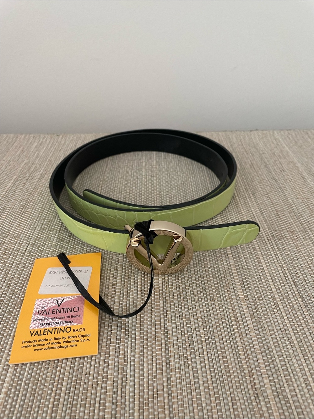 Valentino VLogo Lime Green Croc Embossed Belt
